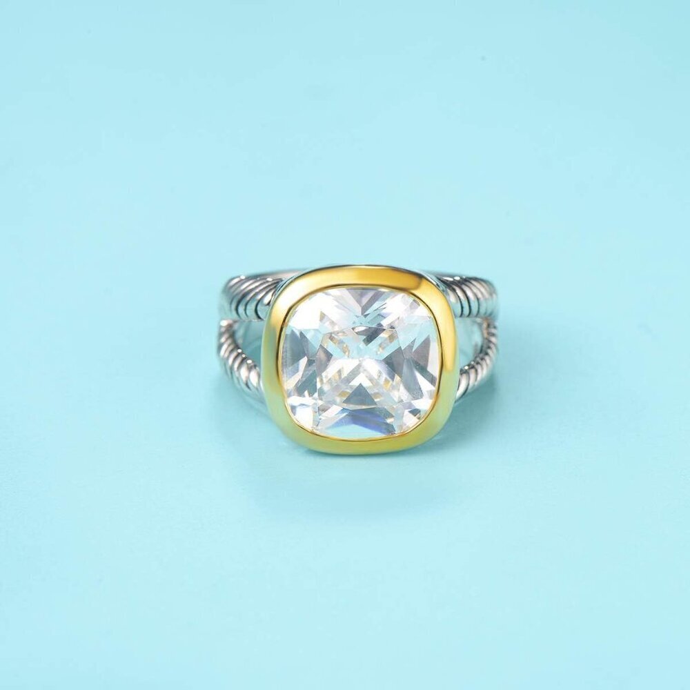 Twisted Cable Ring Silver Gold Plated Cubic Zirconia Women Jewelry Gift - Picture 5 of 7